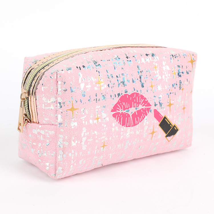 Suede Bronzing Cosmetic Bag European and American Hot Travel Toiletry Bag Lipstick Lip Pattern Type Waterproof Storage Bag Customized Wholesale