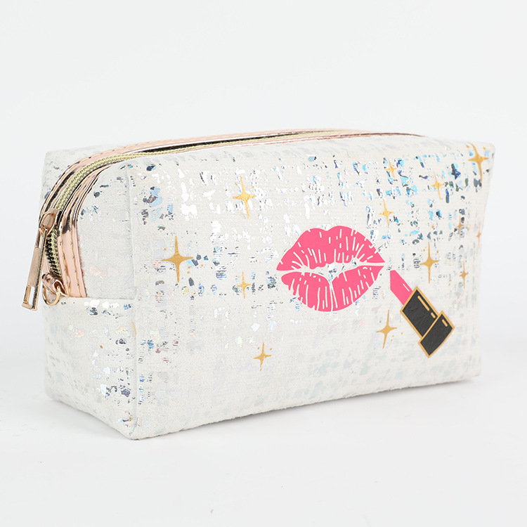 Suede Bronzing Cosmetic Bag European and American Hot Travel Toiletry Bag Lipstick Lip Pattern Type Waterproof Storage Bag Customized Wholesale