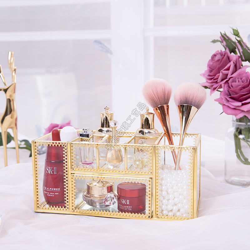 European-Style Internet Celebrity Nail Storage Box Dressing Table Cosmetic Brush Tube Glass Desktop Storage Rack Brush Skin Care Products