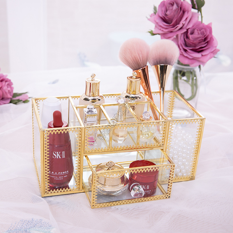 European-Style Internet Celebrity Nail Storage Box Dressing Table Cosmetic Brush Tube Glass Desktop Storage Rack Brush Skin Care Products