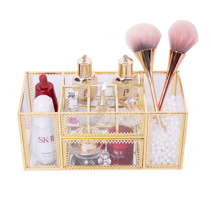 European-Style Internet Celebrity Nail Storage Box Dressing Table Cosmetic Brush Tube Glass Desktop Storage Rack Brush Skin Care Products