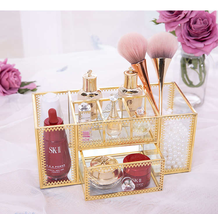 European-Style Internet Celebrity Nail Storage Box Dressing Table Cosmetic Brush Tube Glass Desktop Storage Rack Brush Skin Care Products