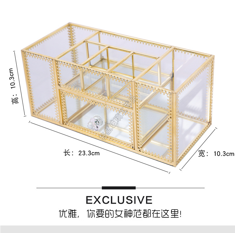 European-Style Internet Celebrity Nail Storage Box Dressing Table Cosmetic Brush Tube Glass Desktop Storage Rack Brush Skin Care Products