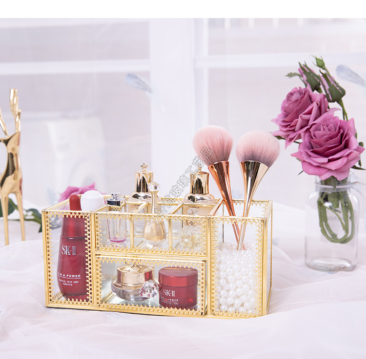 European-Style Internet Celebrity Nail Storage Box Dressing Table Cosmetic Brush Tube Glass Desktop Storage Rack Brush Skin Care Products