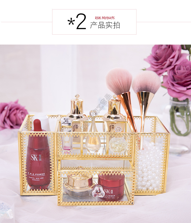 European-Style Internet Celebrity Nail Storage Box Dressing Table Cosmetic Brush Tube Glass Desktop Storage Rack Brush Skin Care Products