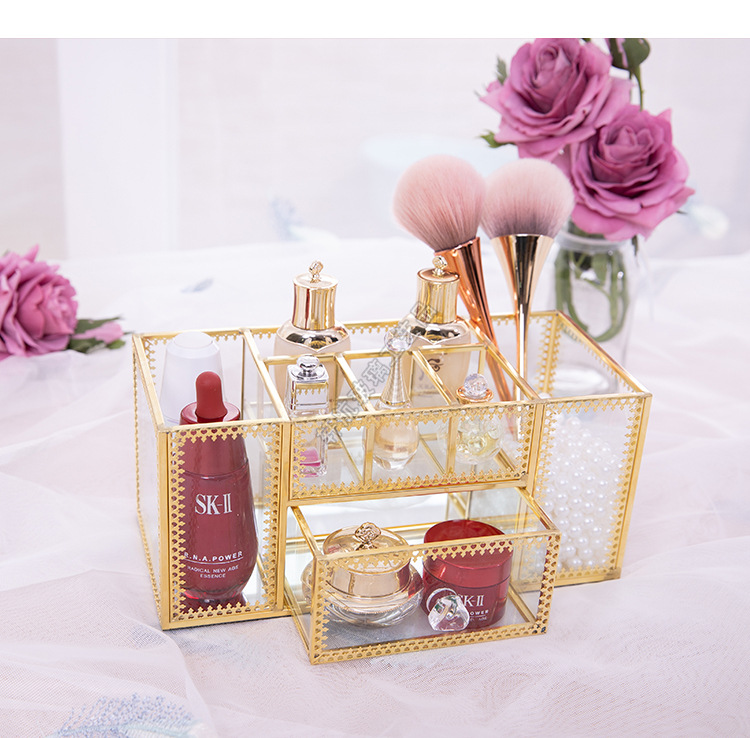 European-Style Internet Celebrity Nail Storage Box Dressing Table Cosmetic Brush Tube Glass Desktop Storage Rack Brush Skin Care Products