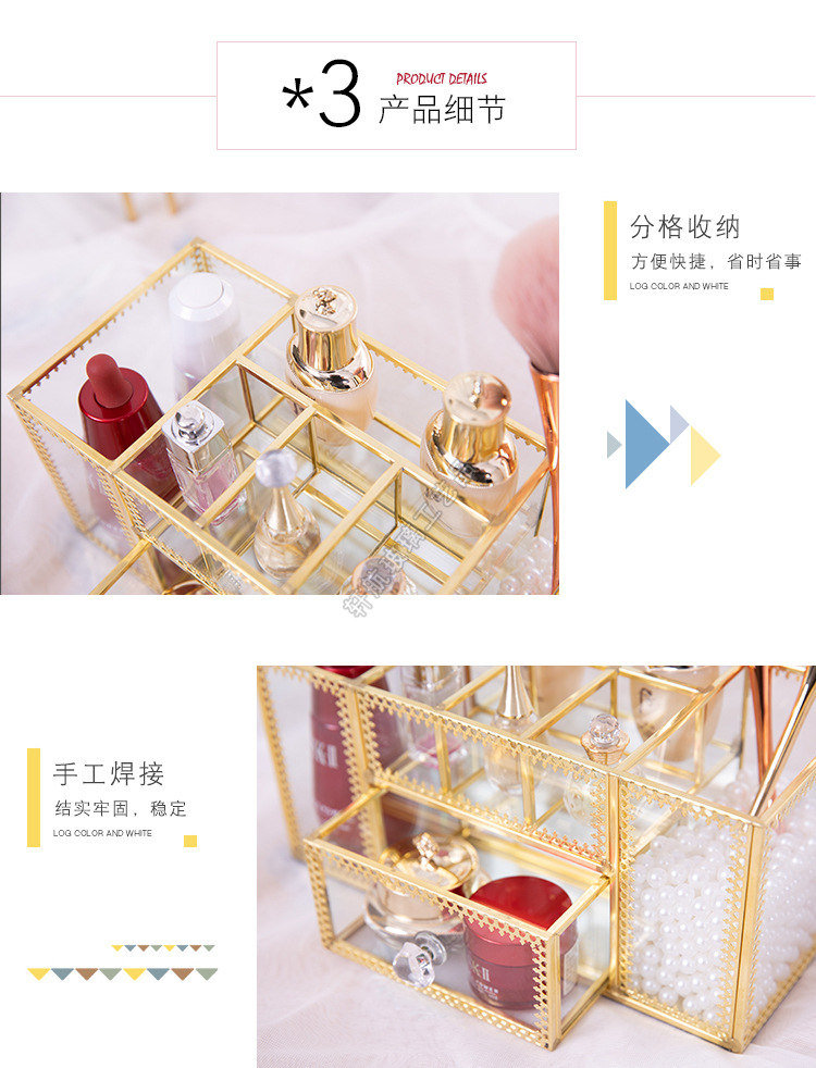 European-Style Internet Celebrity Nail Storage Box Dressing Table Cosmetic Brush Tube Glass Desktop Storage Rack Brush Skin Care Products
