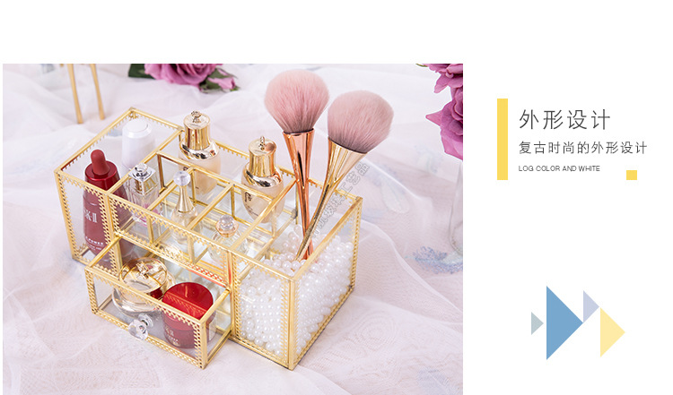 European-Style Internet Celebrity Nail Storage Box Dressing Table Cosmetic Brush Tube Glass Desktop Storage Rack Brush Skin Care Products