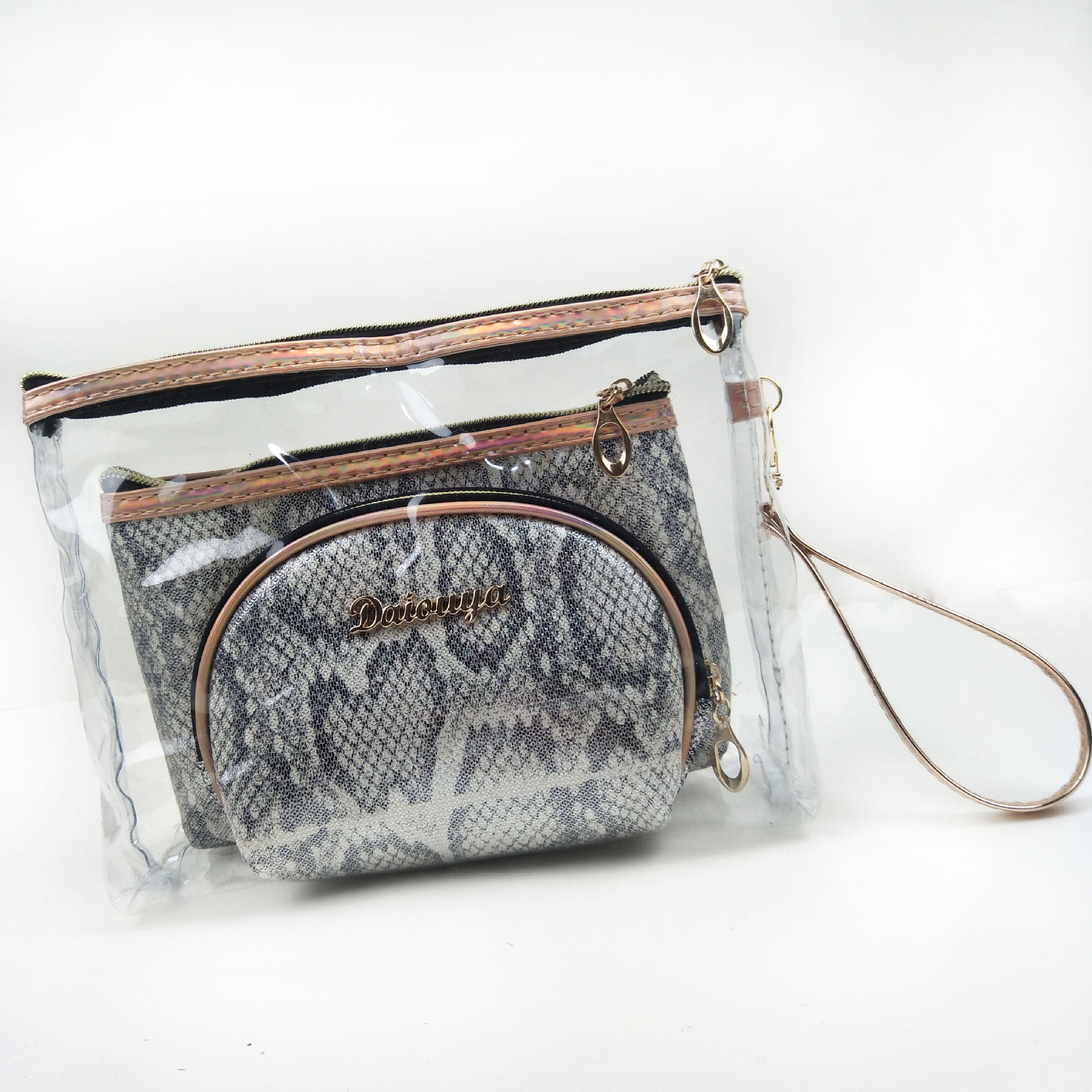 Factory Direct Sales New Three-Piece Set Leopard Print Portable Cosmetic Bag Waterproof Portable Wash Customizable Storage Bag