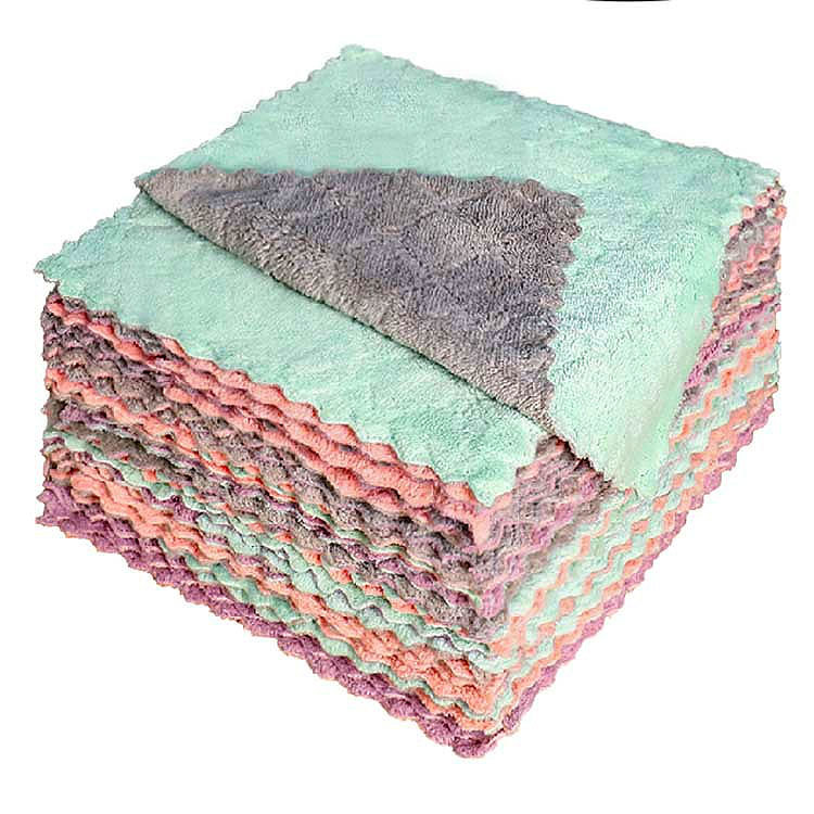 Double-Sided Coral Velvet Pineapple Grid Washing Scale Bowl Towel Lint-Free Scouring Pad Cleaning Cloth Lazy Rag Department Store Wholesale