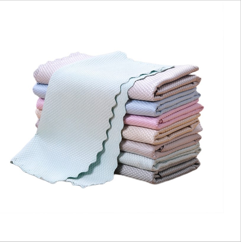 Double-Sided Coral Velvet Pineapple Grid Washing Scale Bowl Towel Lint-Free Scouring Pad Cleaning Cloth Lazy Rag Department Store Wholesale