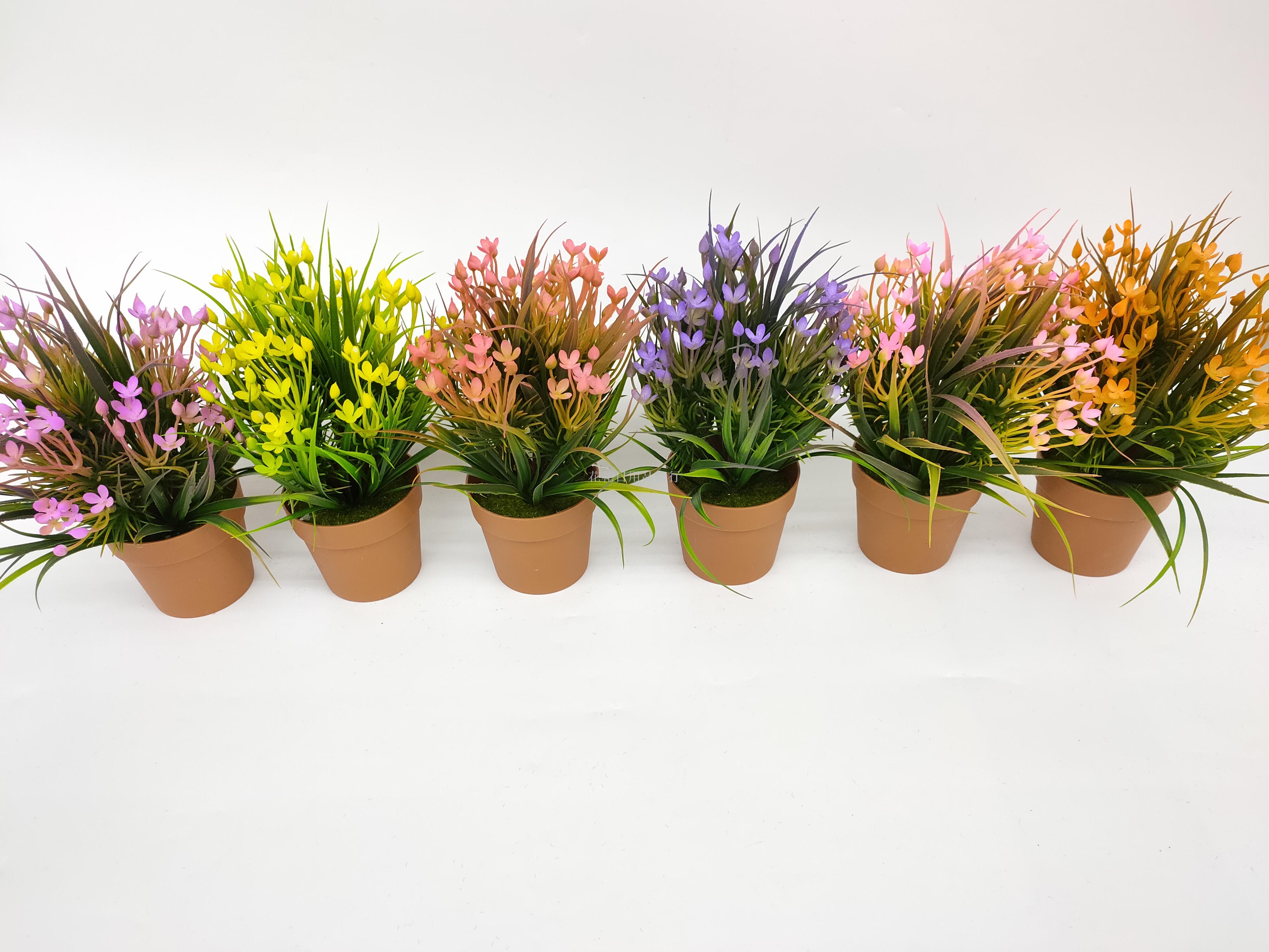 Artificial flower false flower coffee color plastic basin small flowers grass plants bonsai decorative living room Artificial flower false flower coffee color plastic basin small flowers grass plants bonsai decorative living room