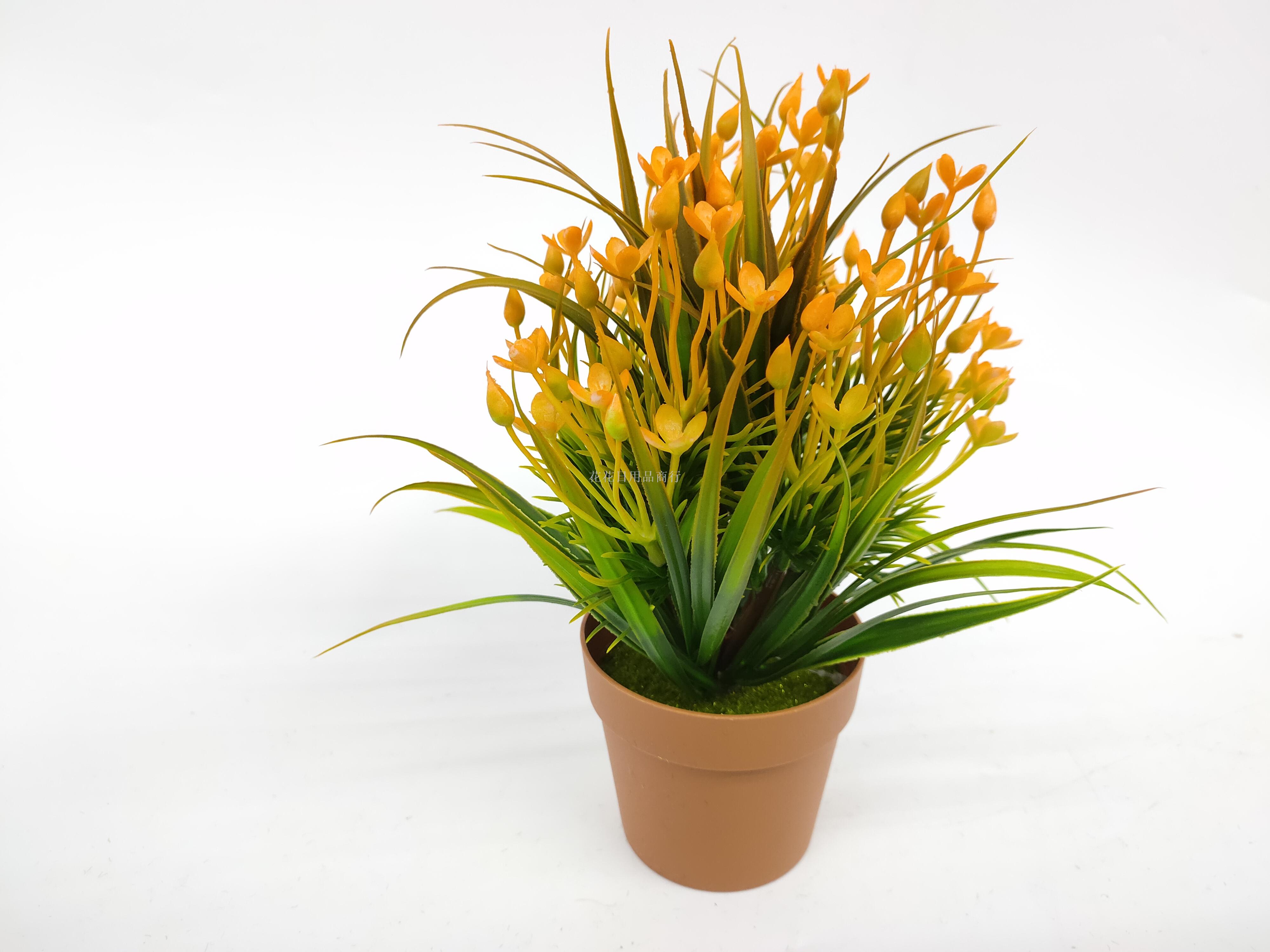Artificial flower false flower coffee color plastic basin small flowers grass plants bonsai decorative living room Artificial flower false flower coffee color plastic basin small flowers grass plants bonsai decorative living room