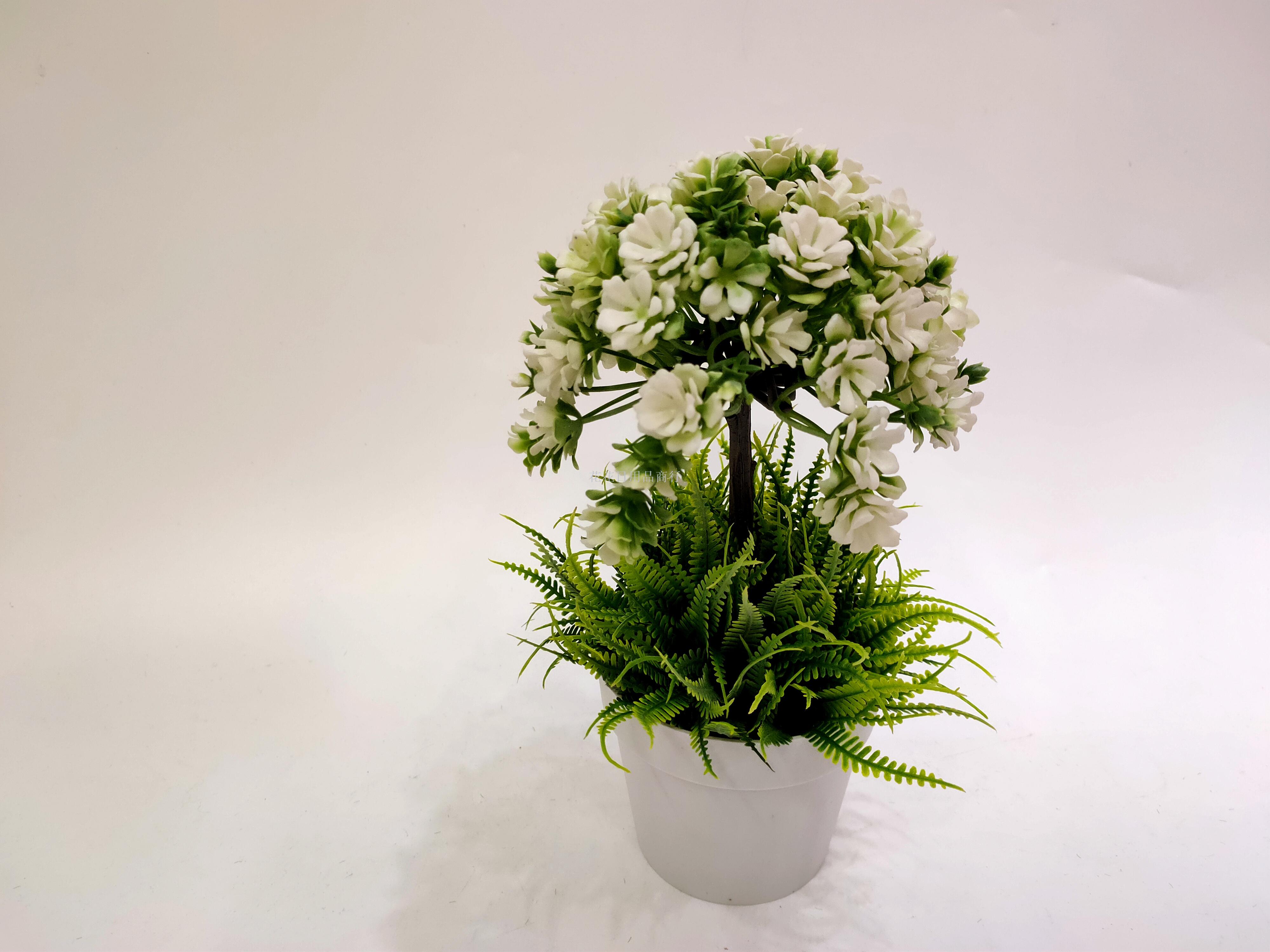 Artificial flower false flower white plastic basin small flowers green plants bonsai decoration living room bedroom