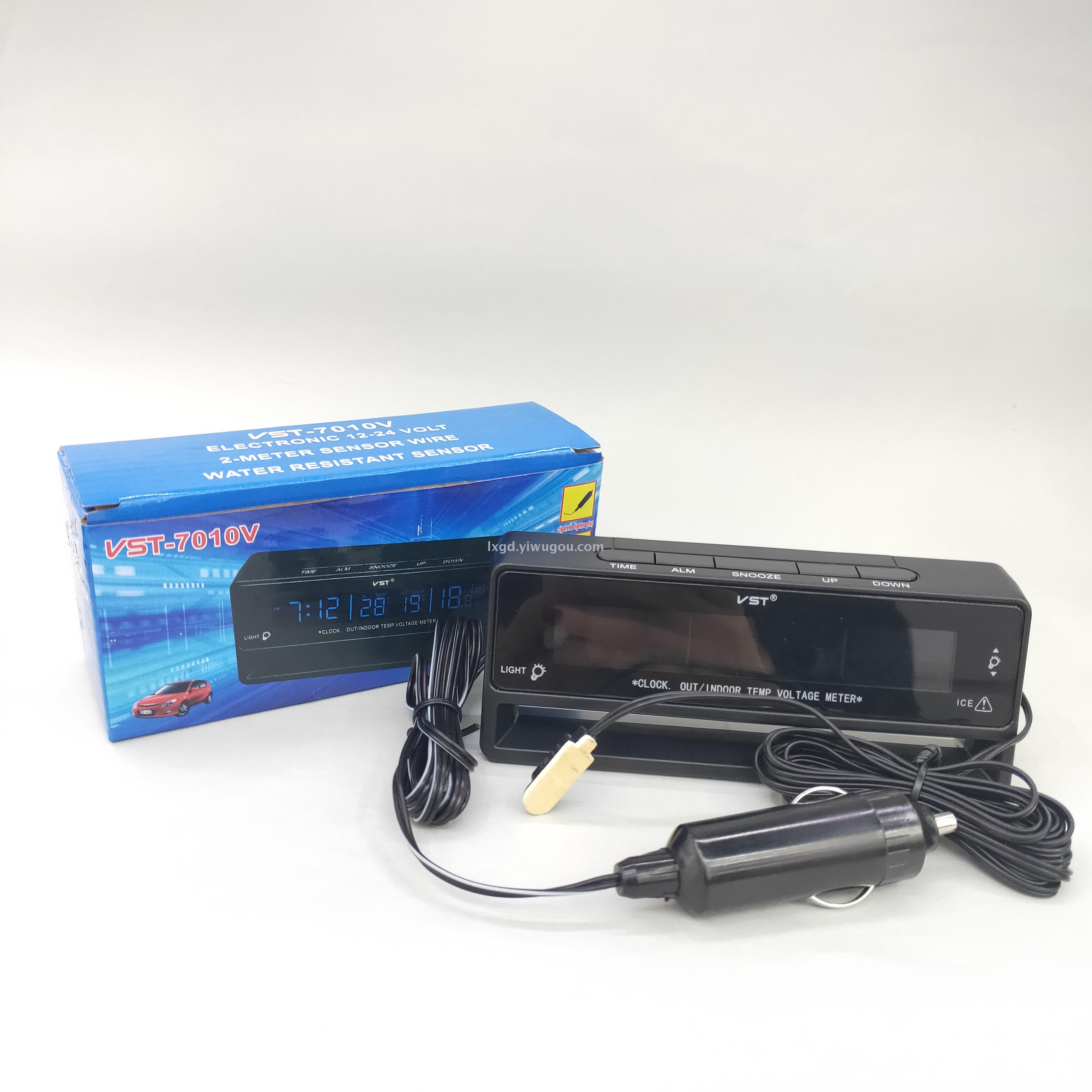 VST-7010V Car Double Thermometer Multi-Functional Indoor and Outdoor Thermometer Electronic Clock Voltage Three-in-One