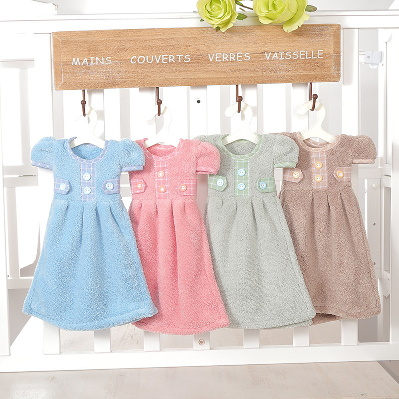 New lovely dress with thick coral velvet button dress towel absorbent kitchen towel