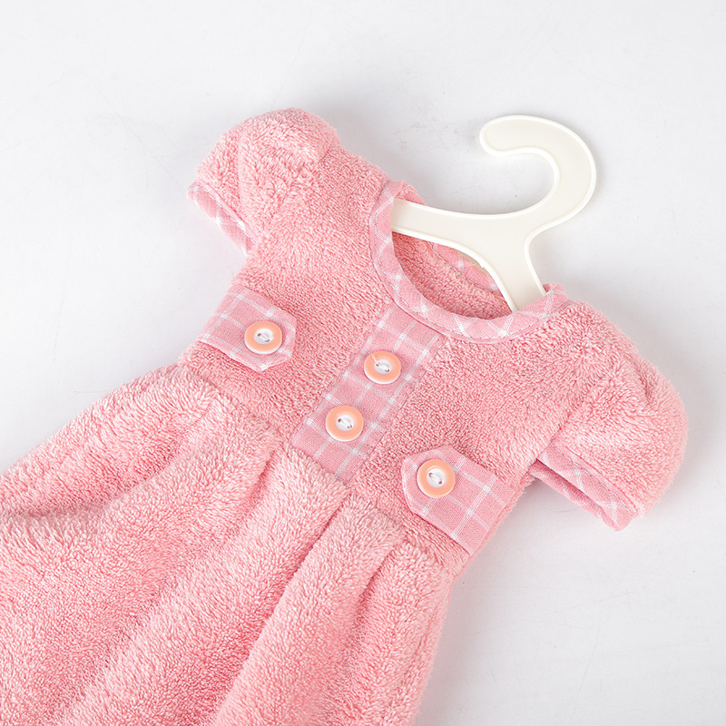 New lovely dress with thick coral velvet button dress towel absorbent kitchen towel