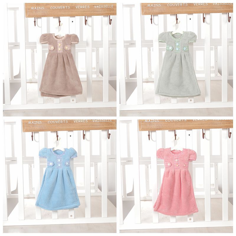 New lovely dress with thick coral velvet button dress towel absorbent kitchen towel