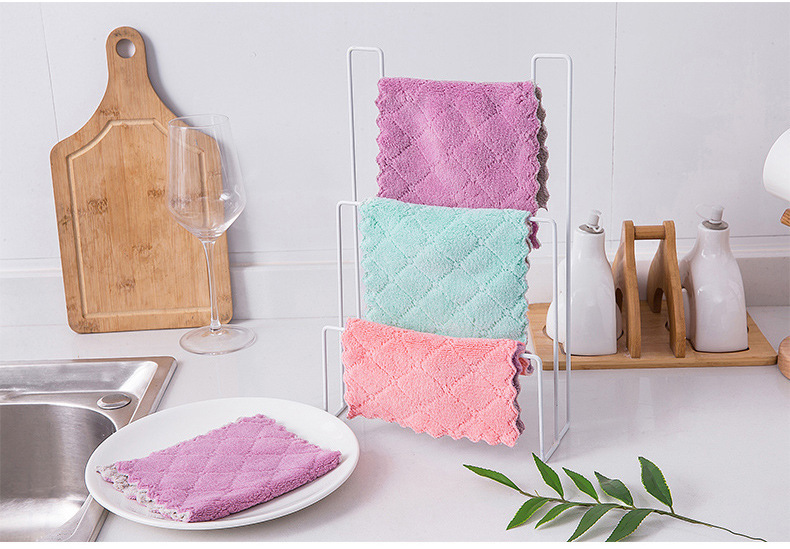 Double-Sided Thickened Dishwashing Cloth Household Kitchen Absorbent Cleaning Cloth Coral Velvet Decontamination Dish Towel