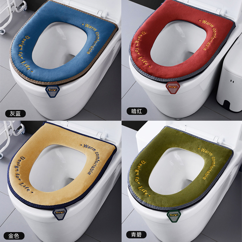 Velvet Toilet Mat Warm Thickened Four Seasons Universal Toilet Cover Autumn and Winter Household Waterproof Handle Zipper Toilet Cushion