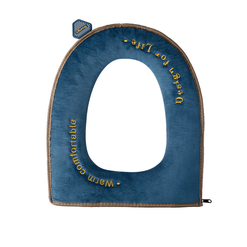 Velvet Toilet Mat Warm Thickened Four Seasons Universal Toilet Cover Autumn and Winter Household Waterproof Handle Zipper Toilet Cushion