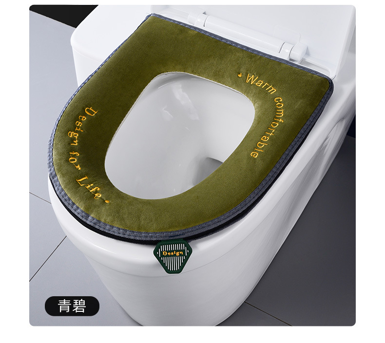 Velvet Toilet Mat Warm Thickened Four Seasons Universal Toilet Cover Autumn and Winter Household Waterproof Handle Zipper Toilet Cushion