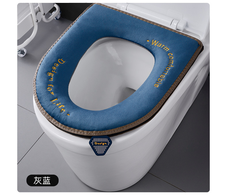 Velvet Toilet Mat Warm Thickened Four Seasons Universal Toilet Cover Autumn and Winter Household Waterproof Handle Zipper Toilet Cushion
