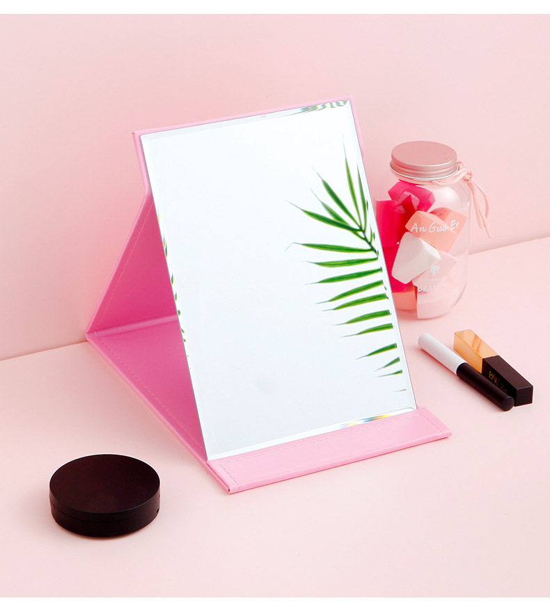 Creative Folding Mirror Pu Makeup Mirror Portable Portable Small Mirror Desktop HD Student Dormitory Dressing Mirror Creative Folding Mirror Pu Makeup Mirror Portable Portable Small Mirror Desktop HD Student Dormitory Dressing Mirror