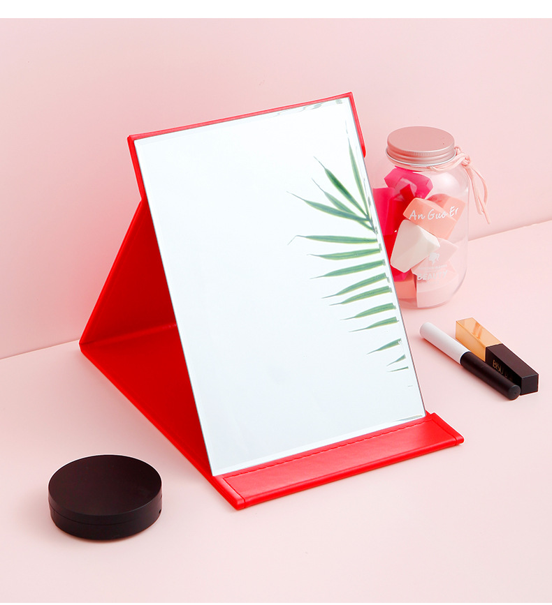 Creative Folding Mirror Pu Makeup Mirror Portable Portable Small Mirror Desktop HD Student Dormitory Dressing Mirror Creative Folding Mirror Pu Makeup Mirror Portable Portable Small Mirror Desktop HD Student Dormitory Dressing Mirror