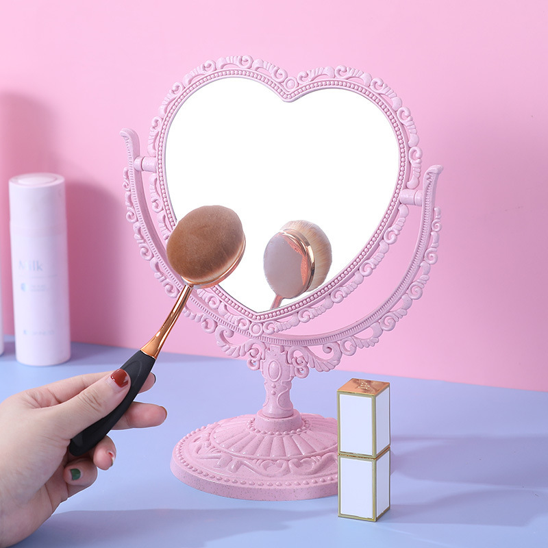 Desktop Love Double-Sided Makeup Mirror Student Dormitory Mirror Nordic Style Rotating Desktop Mirror Home Dressing Mirror