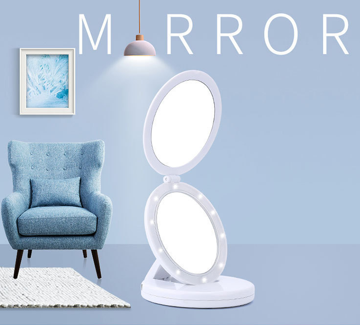 Dressing mirror with lamp dormitory desktop portable dressing table mirror intelligent light filling rechargeable led 