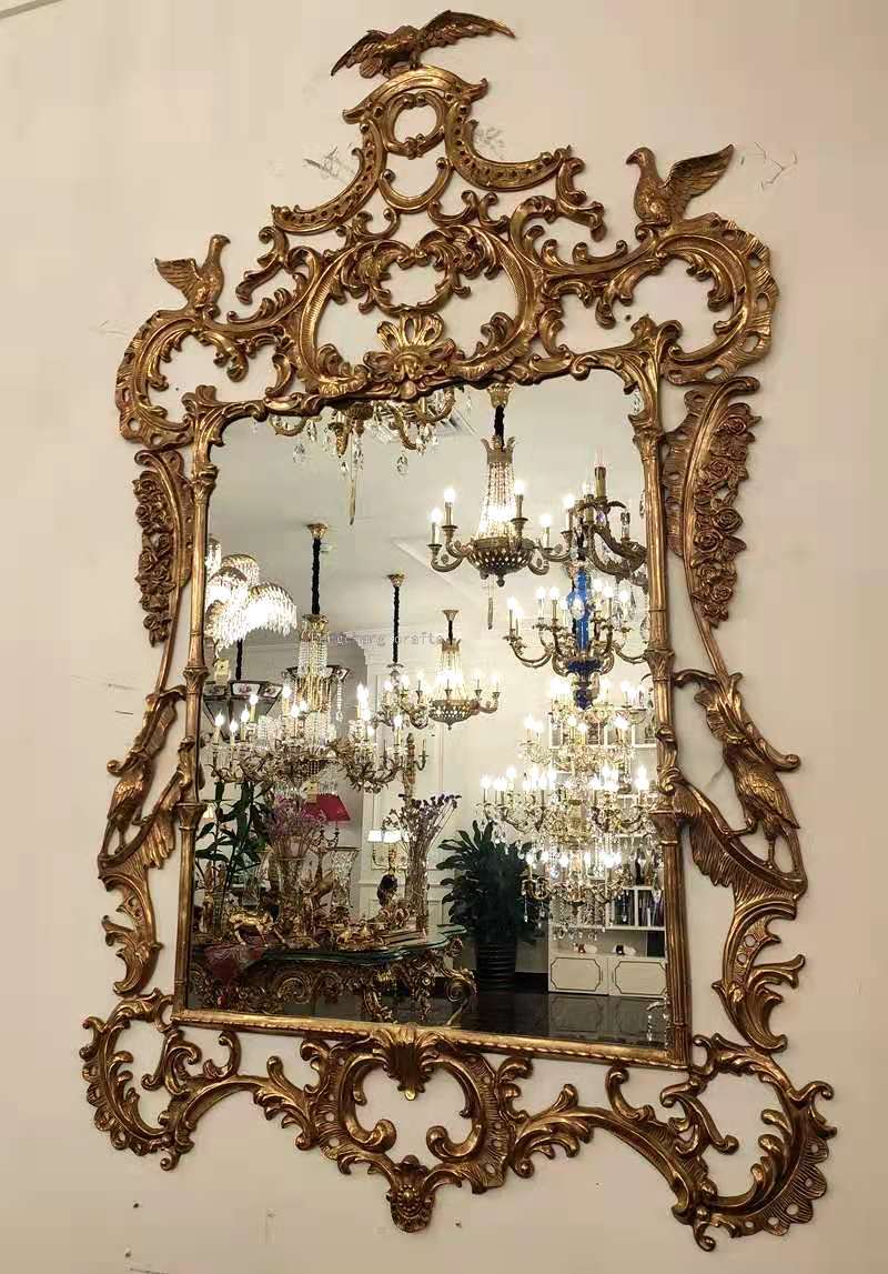 Barent Hot Sale Italian Baroque Heavy Industry Brass Mirror Vintage Luxury Hollow All Copper Hallway Mirror Dressing Mirror