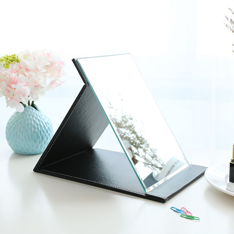 Foldable Leather Mirror Large Cosmetic Mirror Portable Portable Dressing Mirror Desktop Thickened Princess High Clearness Mirror