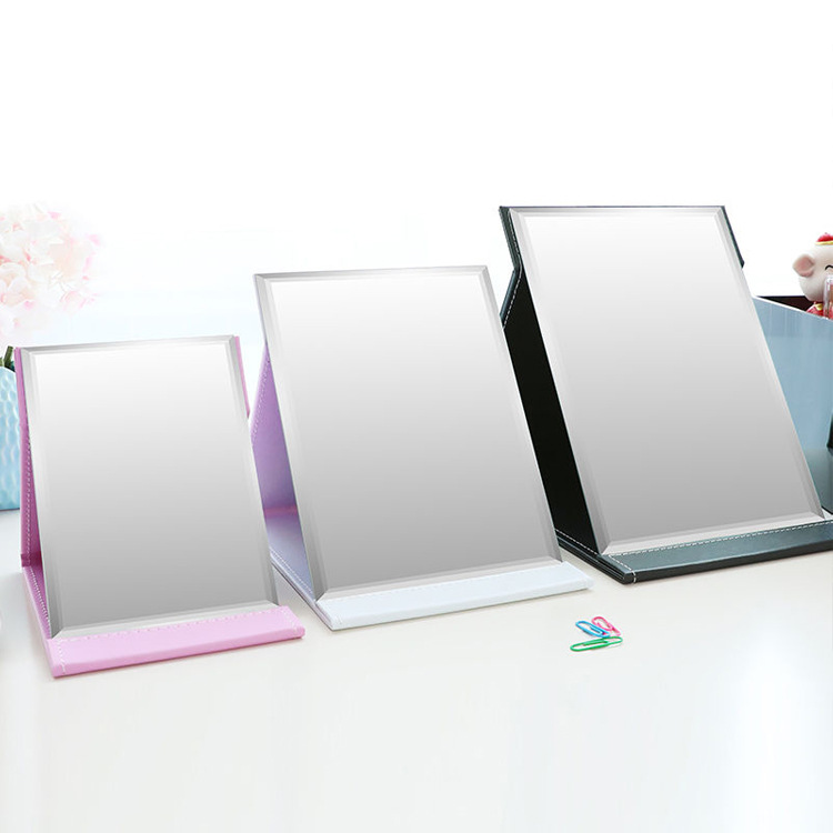Foldable Leather Mirror Large Cosmetic Mirror Portable Portable Dressing Mirror Desktop Thickened Princess High Clearness Mirror