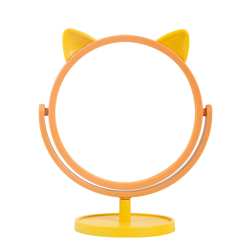 Desktop Makeup Mirror Desktop Cartoon Mirror Female Portable Dormitory Students Cat Ear Dressing Mirror Simple Makeup Princess Mirror