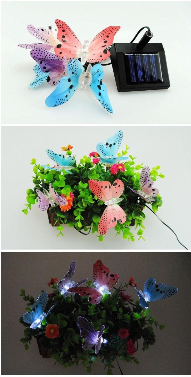10 LED simulation fiber optic butterfly solar decorative lamp string lawn lamp animal modeling Christmas lights