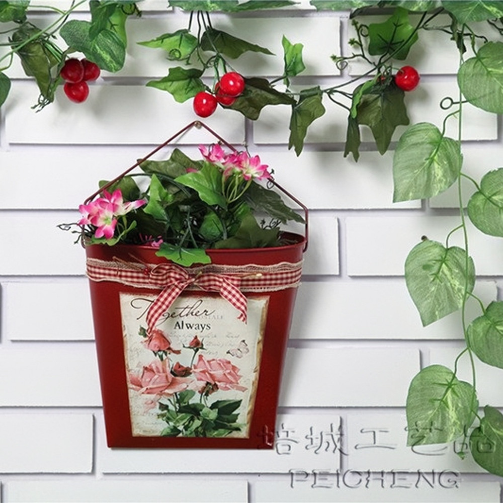 Christmas Series Creative Zakka Metal Crafts European Retro Distressed Storage Wall Hanging Bucket Iron Flower Arrangement