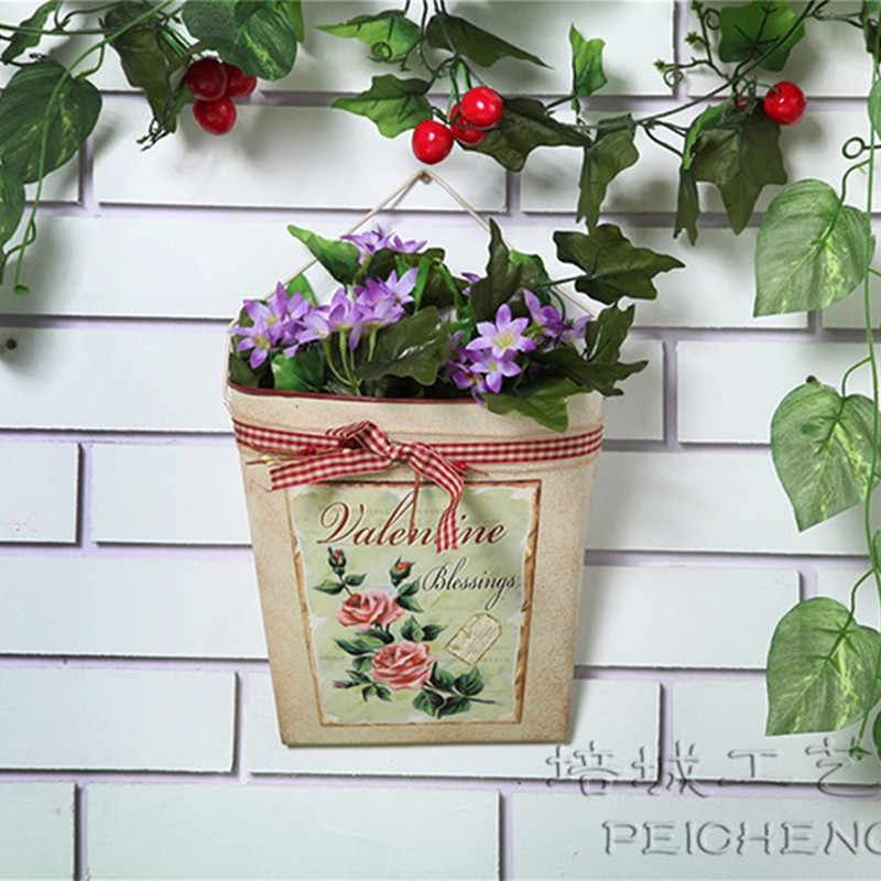 Christmas Series Creative Zakka Metal Crafts European Retro Distressed Storage Wall Hanging Bucket Iron Flower Arrangement