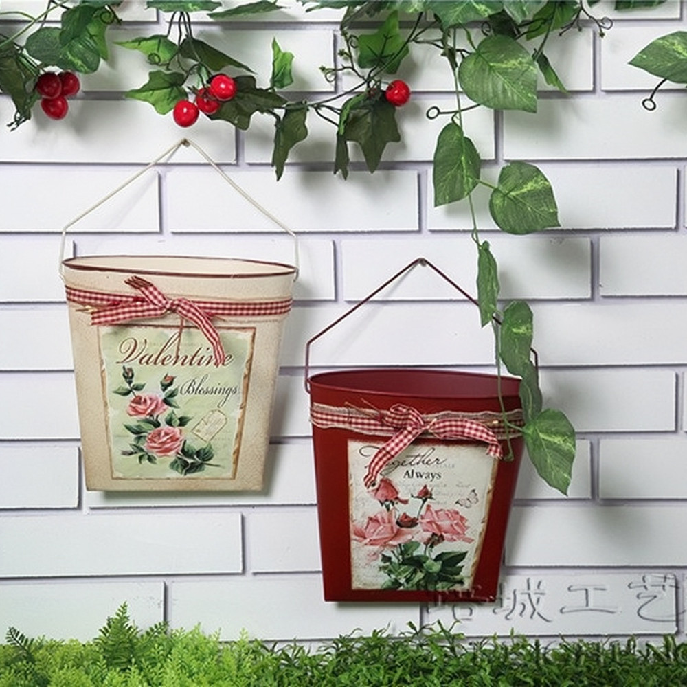 Christmas Series Creative Zakka Metal Crafts European Retro Distressed Storage Wall Hanging Bucket Iron Flower Arrangement
