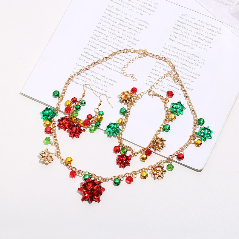Europe and America Cross Border New Christmas Necklace Set Flower Color Bell Necklace Bracelet Earrings Christmas Ornaments