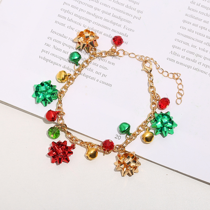 Europe and America Cross Border New Christmas Necklace Set Flower Color Bell Necklace Bracelet Earrings Christmas Ornaments