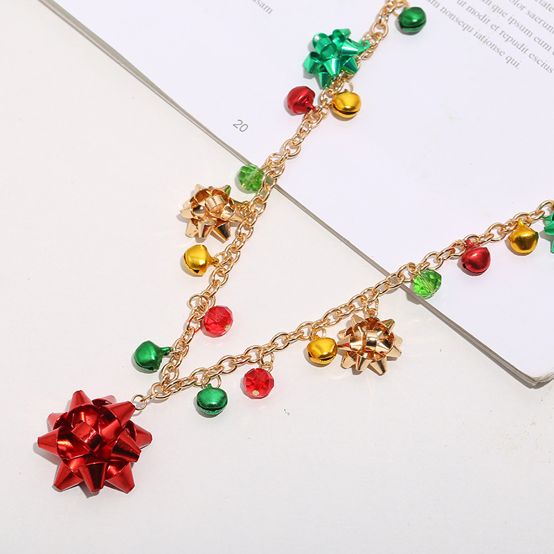 Europe and America Cross Border New Christmas Necklace Set Flower Color Bell Necklace Bracelet Earrings Christmas Ornaments