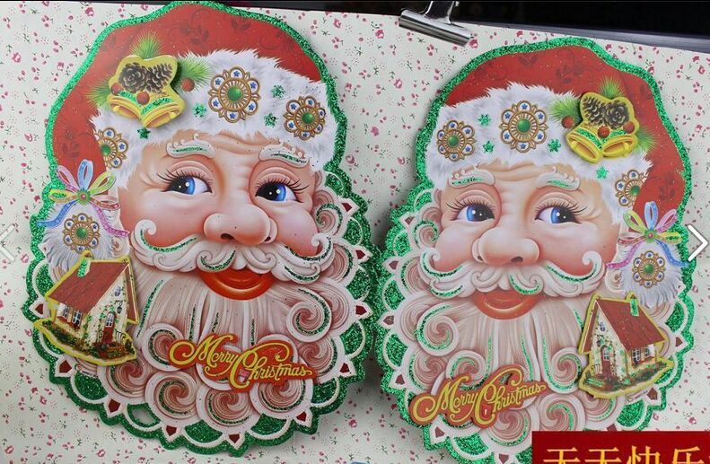 Small Santa Claus Head Christmas Tree Sticker Double sided Sticker Door Window Glass Stereo