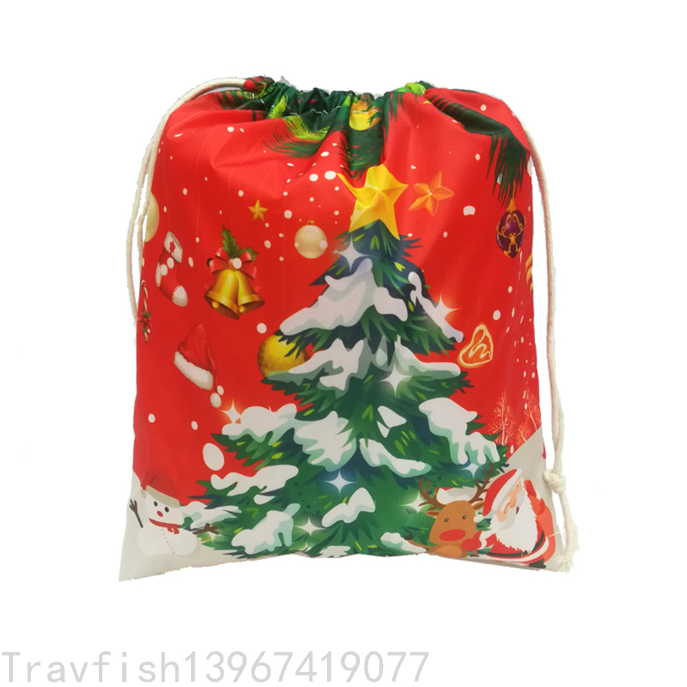 Christmas Polyester Drawstring Bag Santa Claus Festival Decorative Storage Gift Drawstring Bag Candy Gift