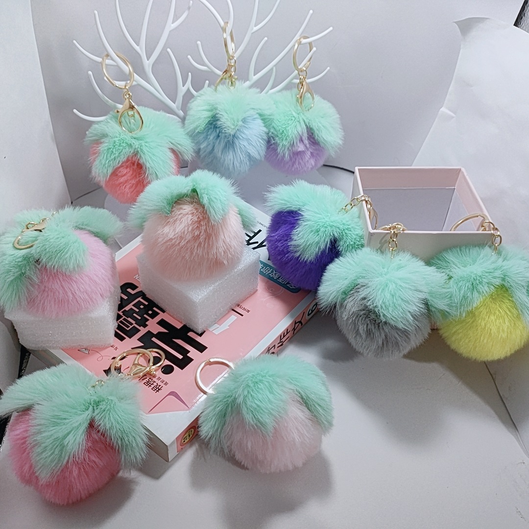 New Imitate Rex Rabbit Fur Persimmon Keychain Women&#039;s Bag Keychain Christmas Gift Festival Gift Car Pendant