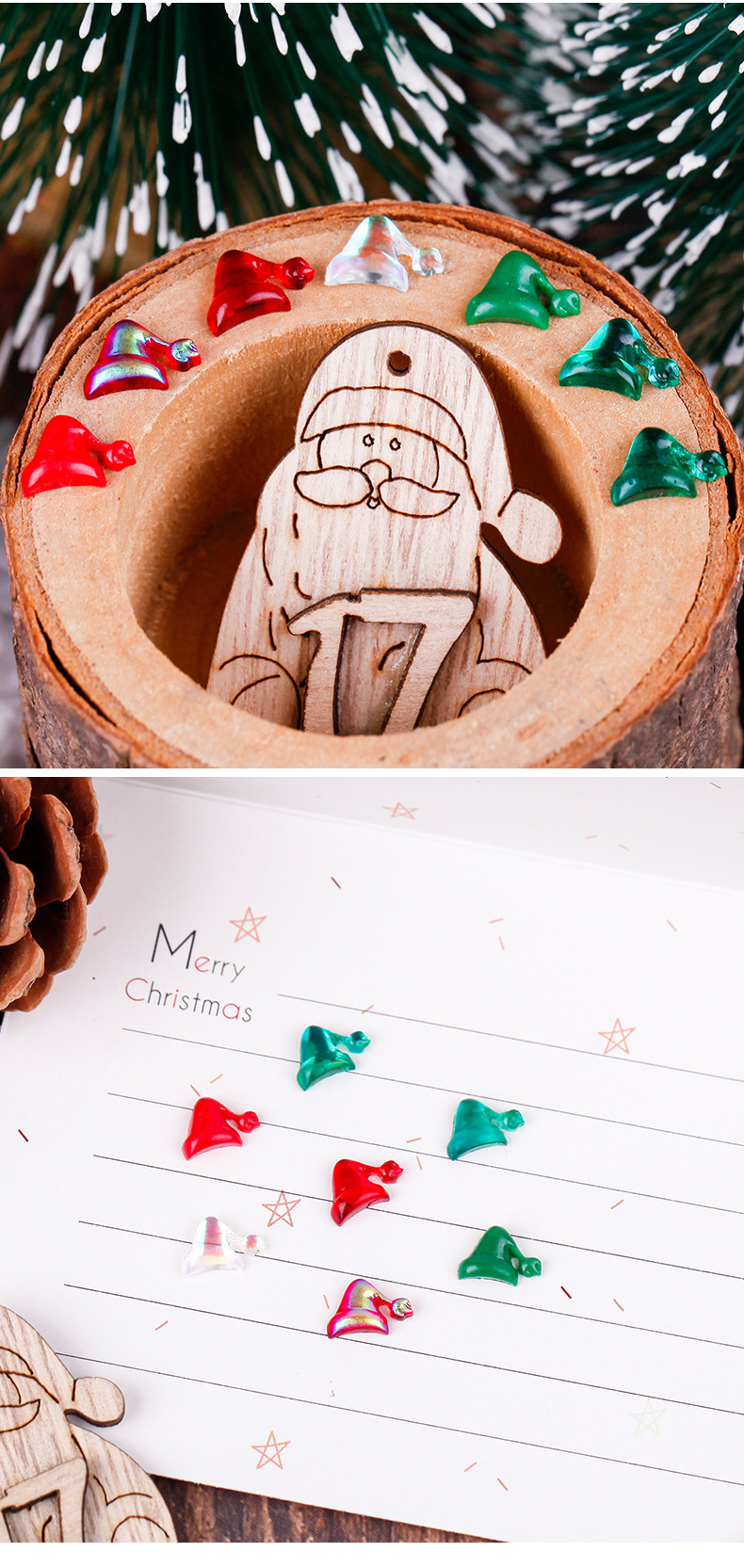 Creative Resin Christmas Hat Modeling Simple Flat Resin DIY Manicure Jewelry Nail Ornament Christmas Series