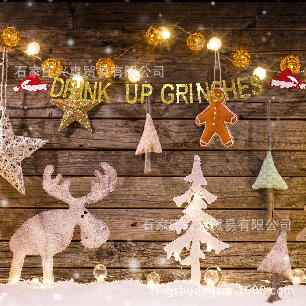 Christmas Hanging Flag Products Accessories Pendant Christmas Hat Gold Leaf Hanging Flag DRINK UP GRINCHES Christmas Hanging Flag Products Accessories Pendant Christmas Hat Gold Leaf Hanging Flag DRINK UP GRINCHES