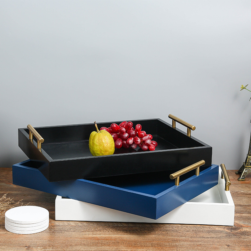 Amazon Hot Sale Wood Pallet Solid Color MDF Material Metal Armrest Storage Tray Decoration Wooden Crafts