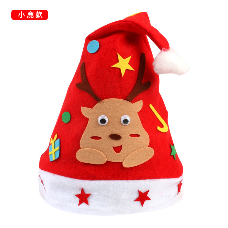 Christmas Children&#039;s Handmade DIY Christmas Hat Material Package Kindergarten Handmade Paste Non-Woven Cartoon Cap Wholesale