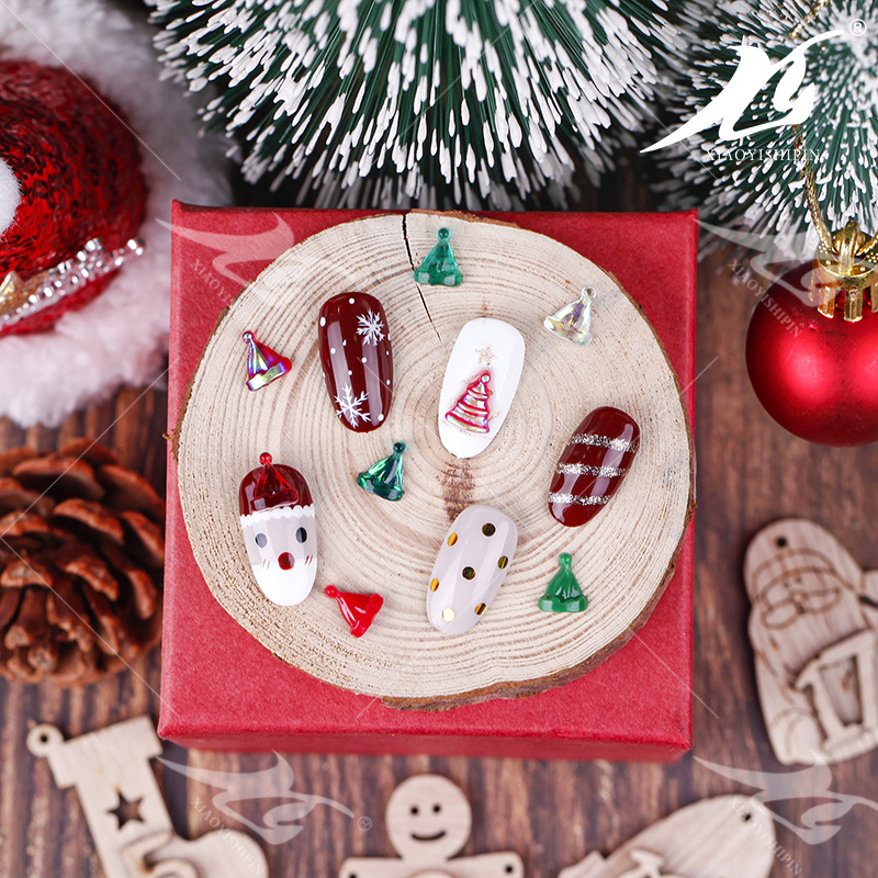Korean Style Minimalist Christmas Nail Stickers Decoration High Quality Resin Cute Girly Heart Christmas Hat Manicure Jewelry Stickers